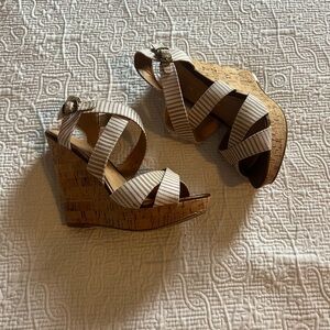 Chinese Laundry Cream and Brown Wedge Sandals